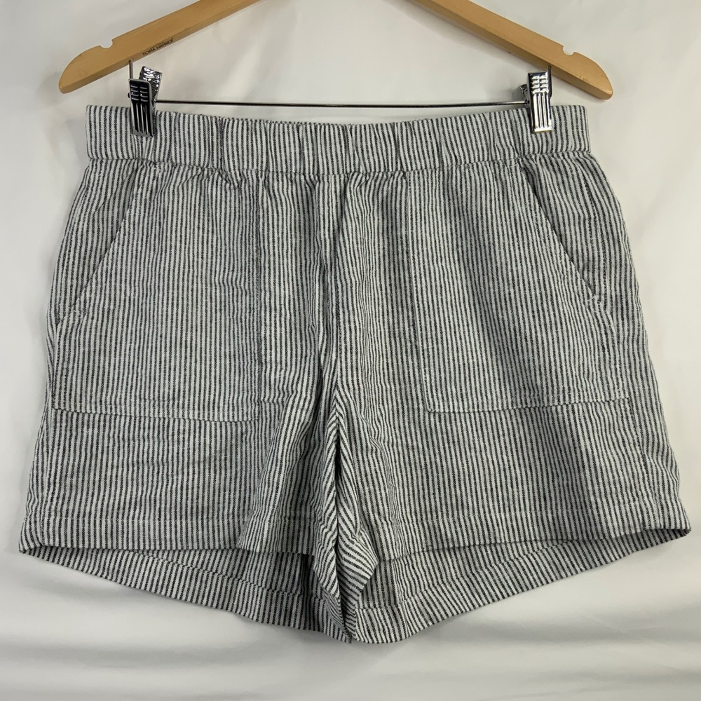 J.Crew Women Linen Blend Striped Pull On Shorts Navy White Size S Elastic Waist
